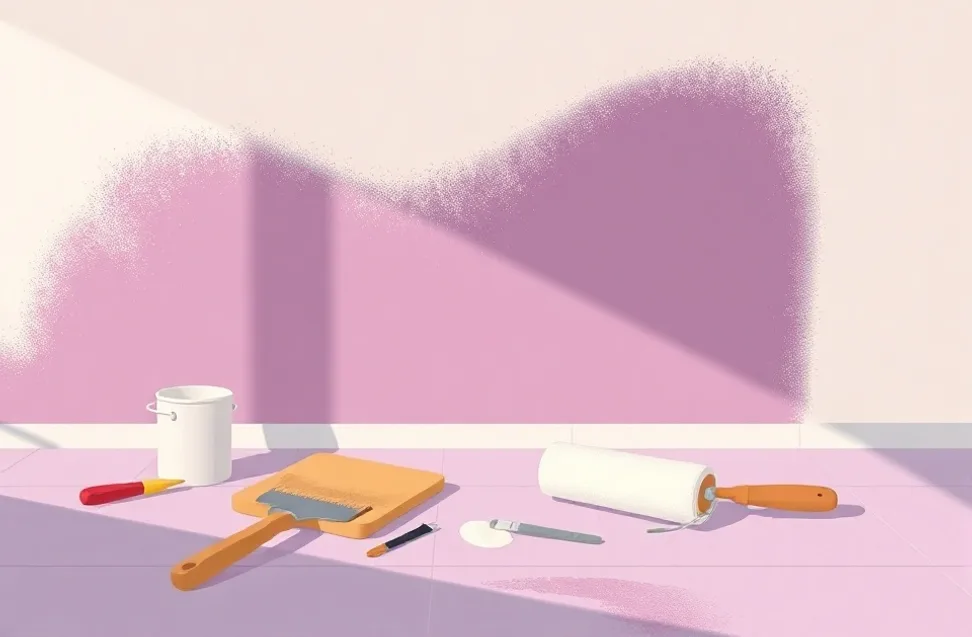 Outils de peinture disposés dans l'ordre des étapes du chantier